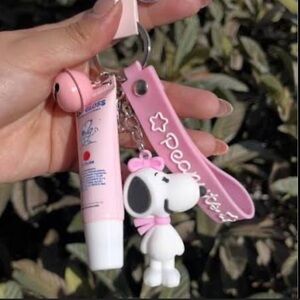 Peanuts Pink Snoopy Keychain with Lip Gloss Charm